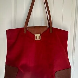 Tory Burch Red and Brown Tote Bag